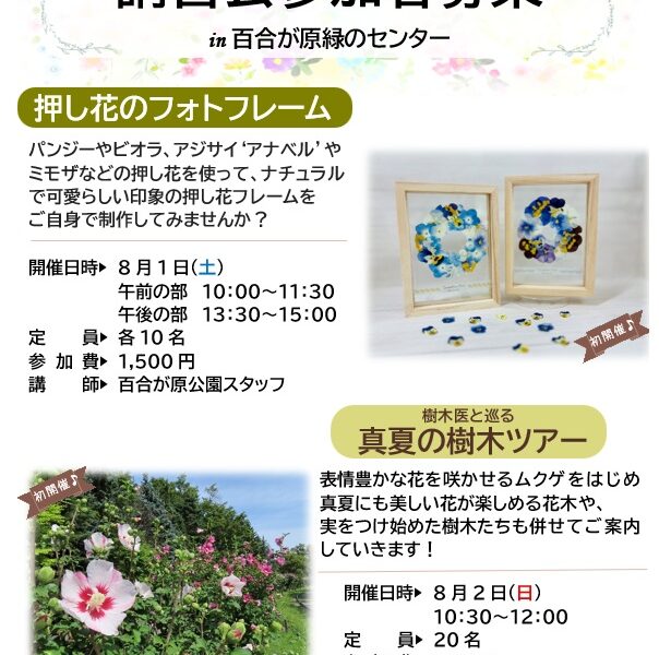 「押し花フレーム」「真夏の樹木ツアー」受付は7月11日から（2026年7月10日）